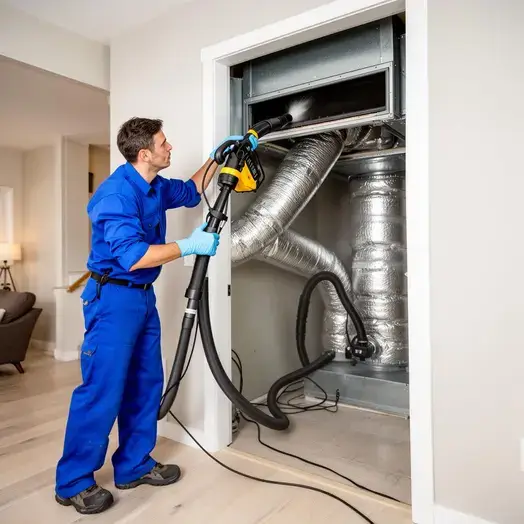 Technician cleaning air ducts